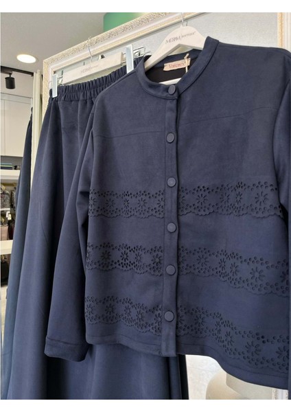 Vatkatex Süet Etekli Takım Lazer Kesim - Lacivert - 46 fiyatları