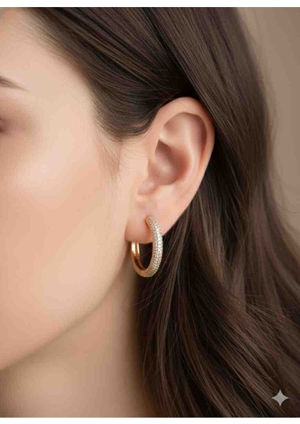 Iki Yönlü Işıltılı Orta Boy Halka Küpe