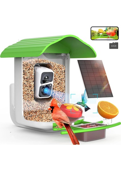 Pav - Akıllı Kuş Yemliği, Güneş Enerjili Kamera 2k Hd - Yeşil