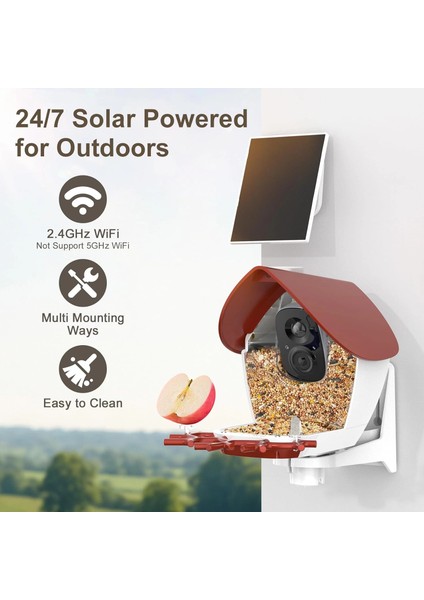 P33 - Güneş Enerjili 2k Video Canlı Kuş Kamerası Yemliği - Kırmızı modelleri