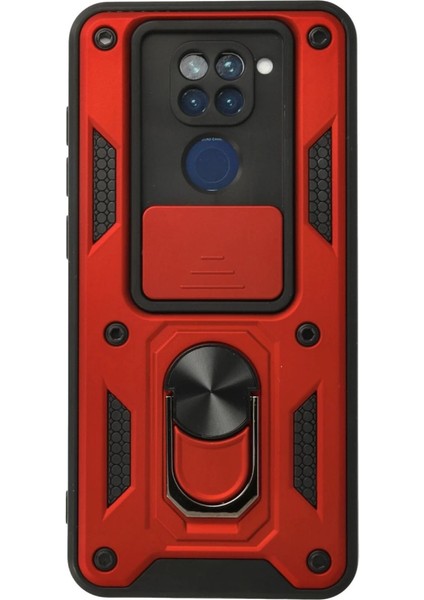 Xiaomi Redmi Note 9 Kılıf Pars Lens Yüzüklü Silikon - Kırmızı