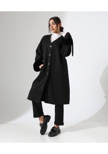 Kürk Detay Düğme Kapama Bol Ceket modelleri