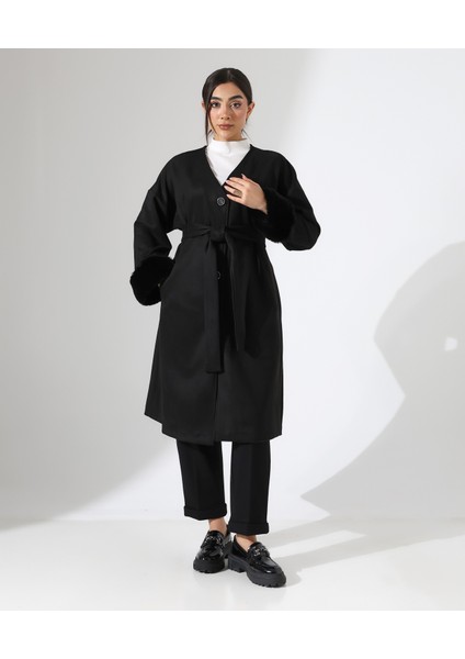 Kürk Detay Düğme Kapama Bol Ceket fırsatları