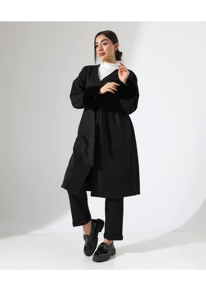 Kürk Detay Düğme Kapama Bol Ceket indirimleri