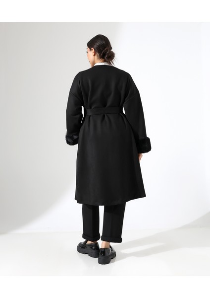 Kürk Detay Düğme Kapama Bol Ceket