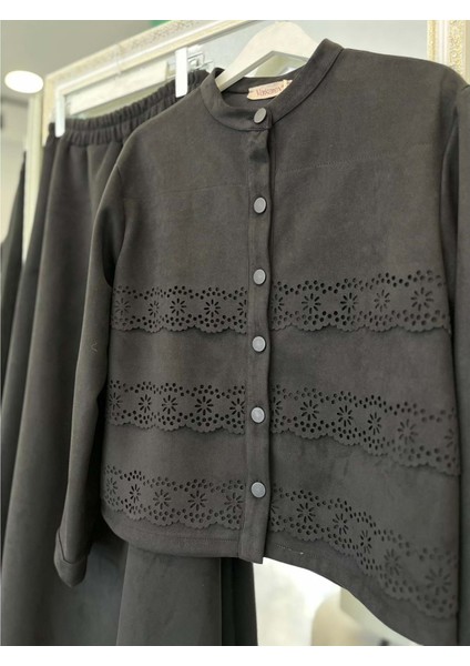 Vatkatex Süet Etekli Takım Lazer Kesim - Siyah - 42 fiyatları