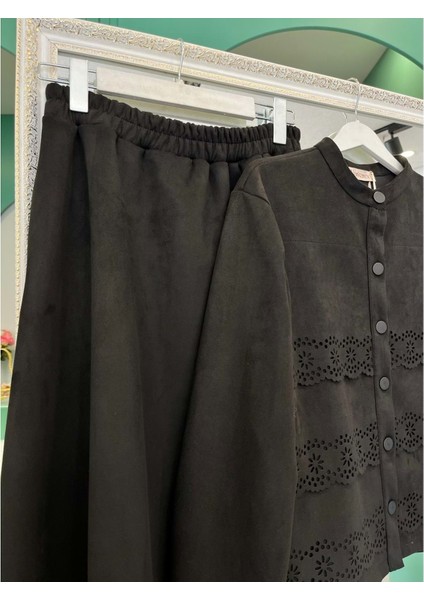 Vatkatex Süet Etekli Takım Lazer Kesim - Siyah - 42 modelleri