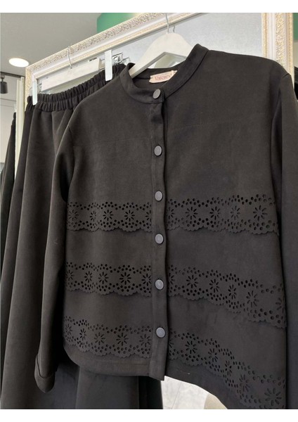 Vatkatex Süet Etekli Takım Lazer Kesim - Siyah - 42 indirimleri