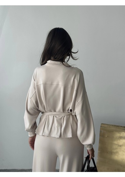 Bej Modal Pileli Bağlamalı Ceket Takım fırsatları