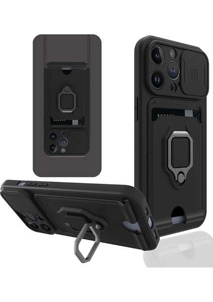 Iphone 14 Pro Max Kılıf Zuma Kartvizitli Yüzüklü Silikon - Siyah