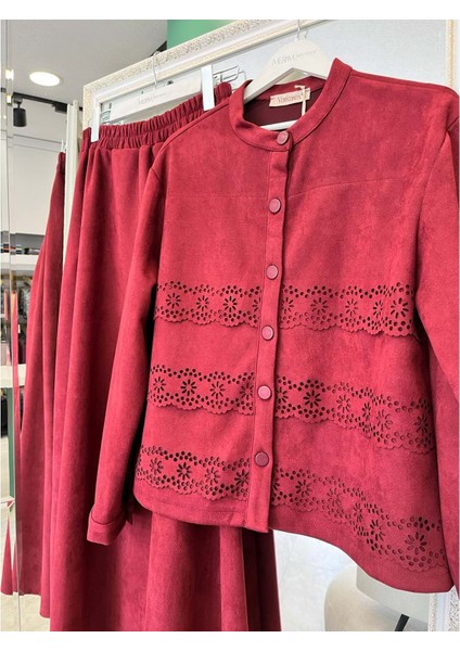 Vatkatex Süet Etekli Takım Lazer Kesim - Bordo - 44 fiyatları