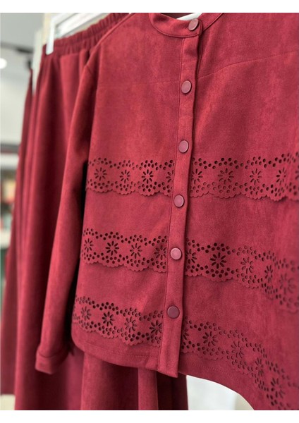 Vatkatex Süet Etekli Takım Lazer Kesim - Bordo - 44 fırsatları