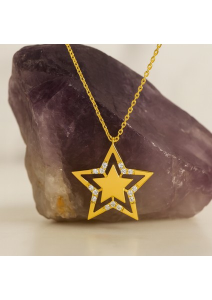 14 Ayar Altın Yıldız Kolye, Zarif Kadın Altın Takısı