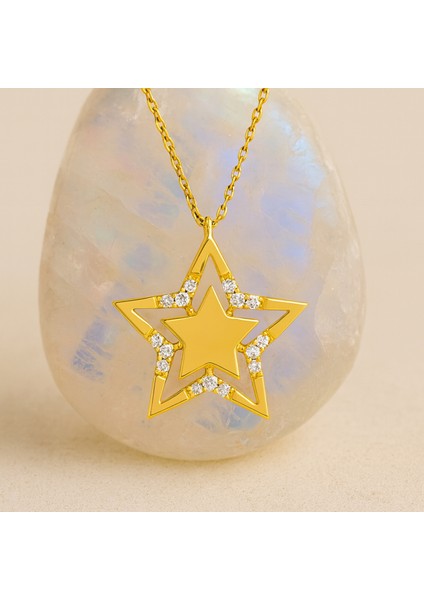 14 Ayar Altın Yıldız Kolye, Zarif Kadın Altın Takısı modelleri