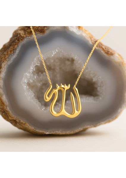 14 Ayar Altın Allah Kolye, Islami Altın Takı ve Arapça Dini Hediye modelleri