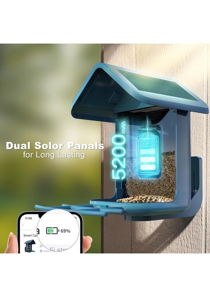 Güneş Enerjili Kameralı Kuş Yemliği: 2k Canlı Yayın Kamerası - Mavi fırsatları