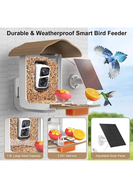 Pav - Akıllı Kuş Yemliği, Güneş Enerjili Kamera 2k Hd - Açık Kahverengi indirimleri