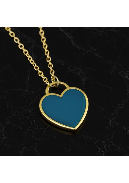 14 Ayar Altın Renkli Mineli Kalp Kolye – Kalp ve Gökkuşağı Tasarımı fiyatları