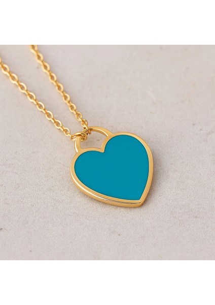 14 Ayar Altın Renkli Mineli Kalp Kolye – Kalp ve Gökkuşağı Tasarımı modelleri