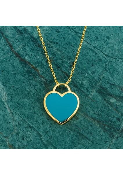 14 Ayar Altın Renkli Mineli Kalp Kolye – Kalp ve Gökkuşağı Tasarımı fırsatları