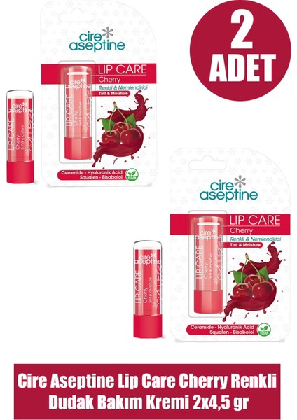 Lip Care Cherry Renkli Dudak Bakım Kremi 4,5 gr 2 Adet