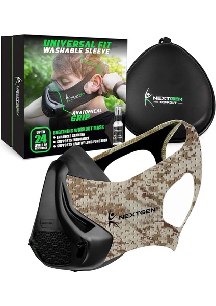 Nextgen Nefes Egzersiz Maskesi - Dayanıklığı Artırın - 24 Seviyeli (Bej Kamuflaj)