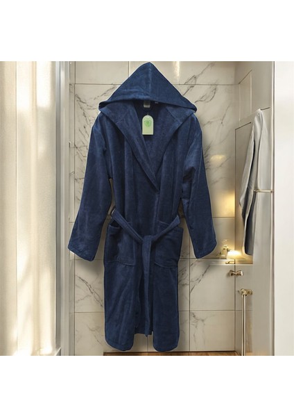 Kadife Kapüşonlu Bornoz %100 Pamuk