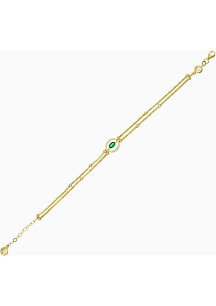 14 Ayar Altın Dorika Detaylı Yeşil Zümrüt Bileklik