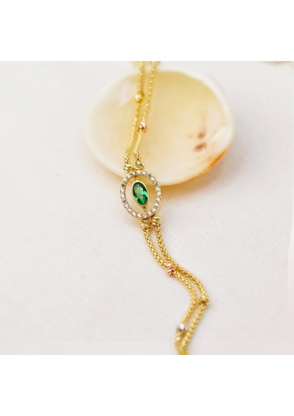 14 Ayar Altın Dorika Detaylı Yeşil Zümrüt Bileklik fırsatları