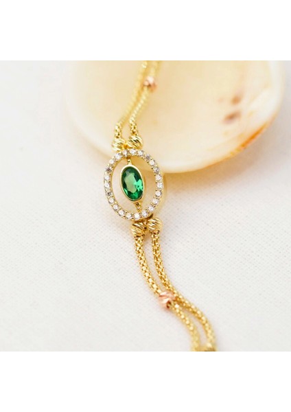 14 Ayar Altın Dorika Detaylı Yeşil Zümrüt Bileklik indirimleri