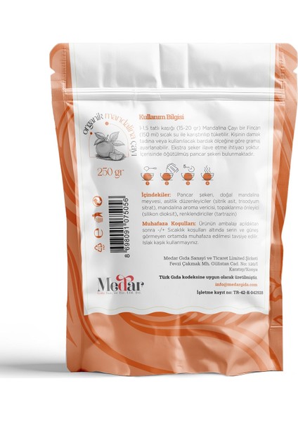 Gerçek Meyve Parçacıklı Organik Mandalina Çayı 250 gr