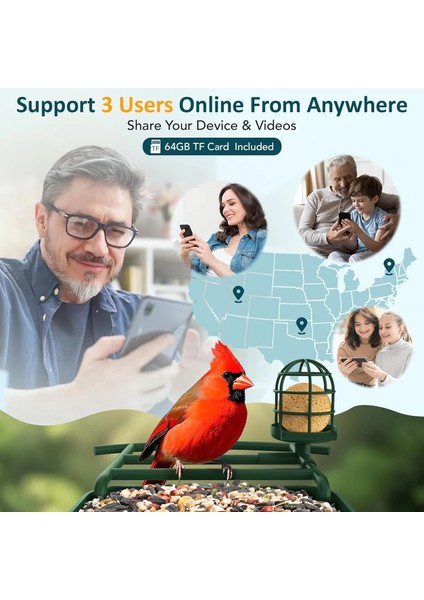 Akıllı Kuş Yemliği Kameralı Güneş Enerjili, 1080P Hd - Yeşil fırsatları