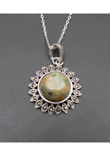 925 Ayar Gümüş Oltu Zümrütü Kadın Kolye SKÜ000147 fiyatları