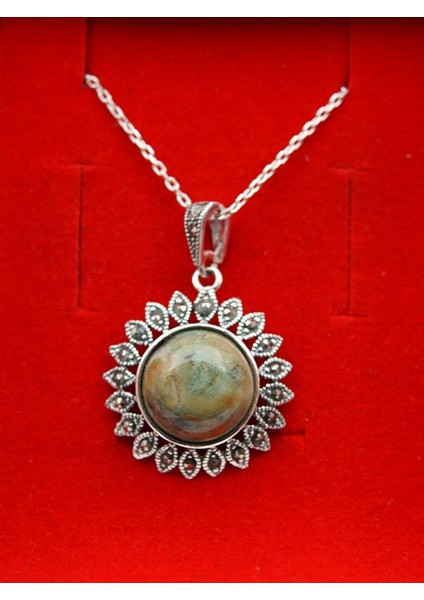 925 Ayar Gümüş Oltu Zümrütü Kadın Kolye SKÜ000147 modelleri