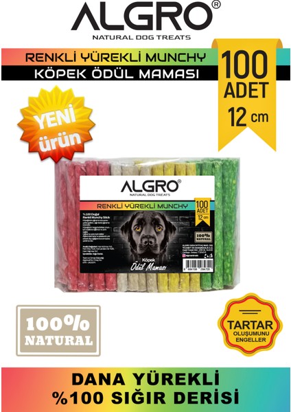 Dana Yürekli Renkli Munchy Stick Çiğnemelik Yenilebilir 12 cm x 100 Adet Büyük Boy Pakette