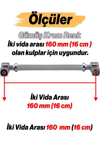 Mobilya Çekmece Mutfak Dolabı Dolap Kapak Kulpları Kulb Kulpu Metal Gümüş Kulp 160 mm -16 cm modelleri