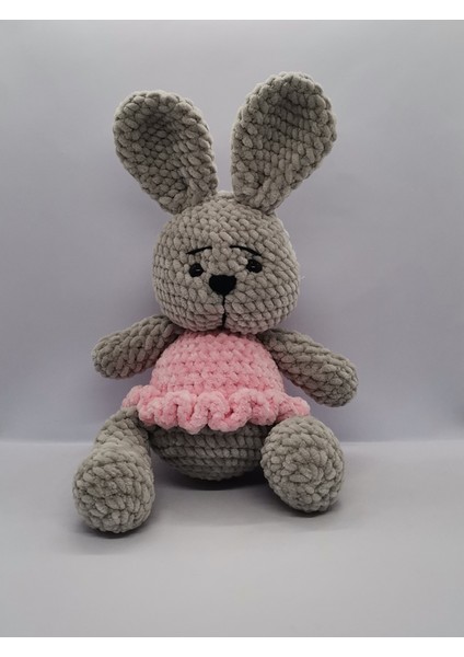 Amigurumi Sevimli Tavşan Oyuncak El Yapımı Örme Kadife İp 35 cm