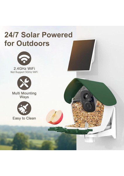 P33 - Güneş Enerjili 2k Video Canlı Kuş Kamerası Yemliği - Koyu Yeşil modelleri