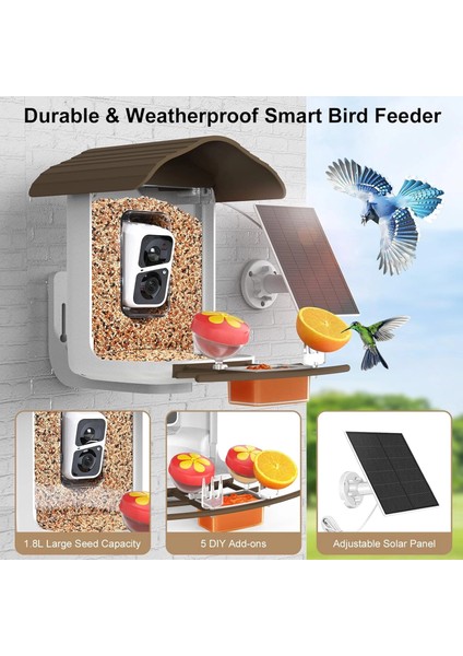 Pav - Akıllı Kuş Yemliği, Güneş Enerjili Kamera 2k Hd - Koyu Kahverengi modelleri