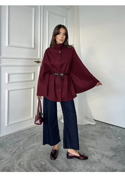 Bordo Kaşe Kemerli Panço