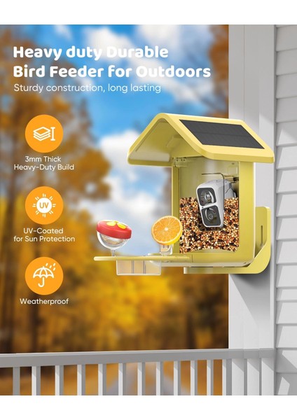 Güneş Enerjili Kameralı Kuş Yemliği: 2k Canlı Yayın Kamerası - Sarı indirimleri