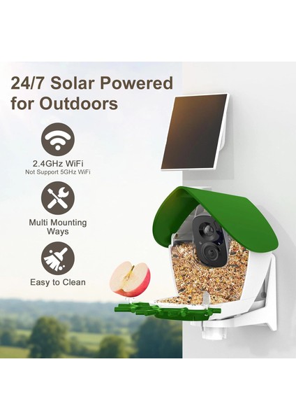 P33 - Güneş Enerjili 2k Video Canlı Kuş Kamerası Yemliği - Yeşil modelleri