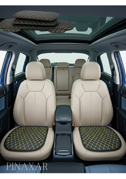 Dacia Logan 2013 ve Sonrası Ön ve Arka Takım Koltuk Minderi Kılıf Siyah Suni Deri Sarı Dikişli