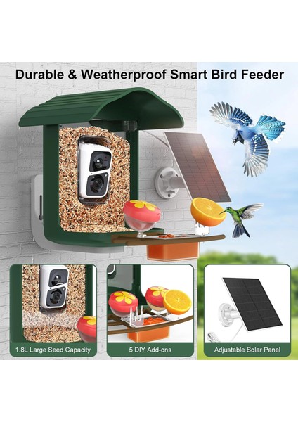 Pav - Akıllı Kuş Yemliği, Güneş Enerjili Kamera 2k Hd - Koyu Yeşil modelleri