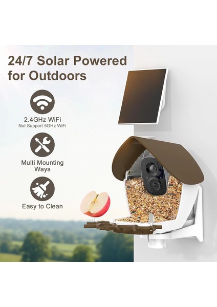 P33 - Güneş Enerjili 2k Video Canlı Kuş Kamerası Yemliği - Kahverengi modelleri