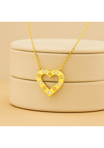 14 Ayar Altın Minimal Kalp Kolye, Zarif Sallantılı Aşk Kolyesi