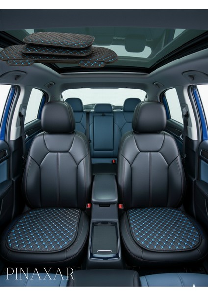 Infiniti FX30 S51 2009-2012 Ön ve Arka Takım Koltuk Minderi Kılıf Siyah Suni Deri Mavi Dikişli