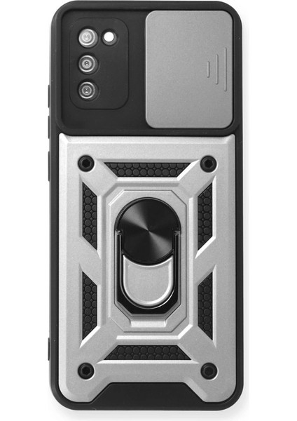 Samsung Galaxy A03S Kılıf Pars Lens Yüzüklü Silikon - Gümüş