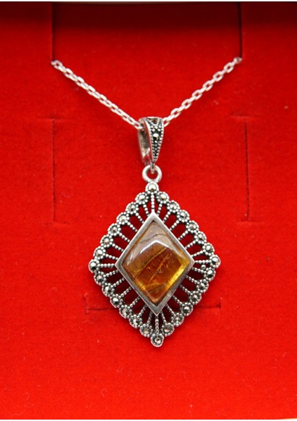 925 Ayar Gümüş Kehribar Kadın Kolye SK000148