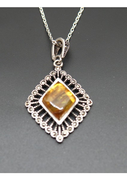 925 Ayar Gümüş Kehribar Kadın Kolye SK000148 fiyatları